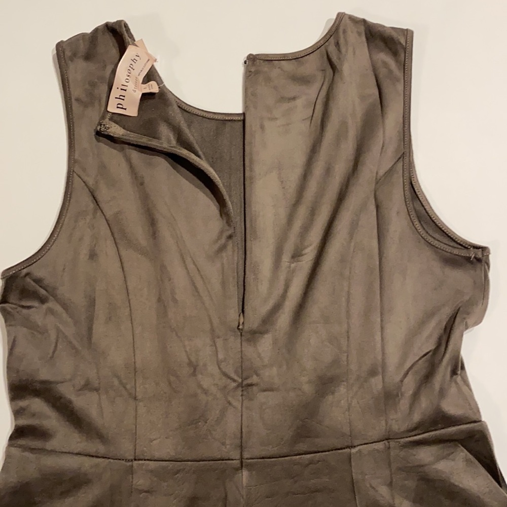 Philosophy SZ 8 Faux Leather Sleeveless A-Line Dress Heather Taupe New - Picture 4 of 13